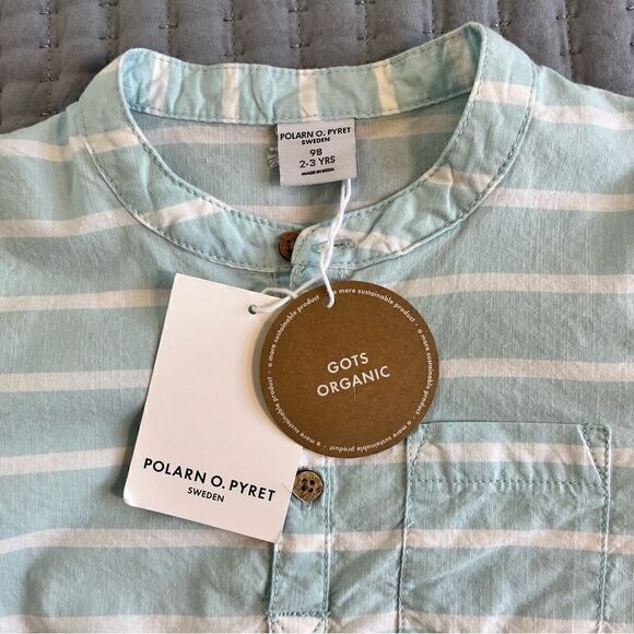 NWT Polarn O. Pyret Sweden Organic Cotton 3 Button Popover with Rolled Sleeves - Picture 4 of 14